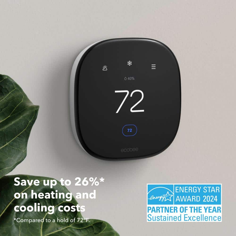 Black Square Smart Touchscreen Thermostat with WiFi and Voice Control