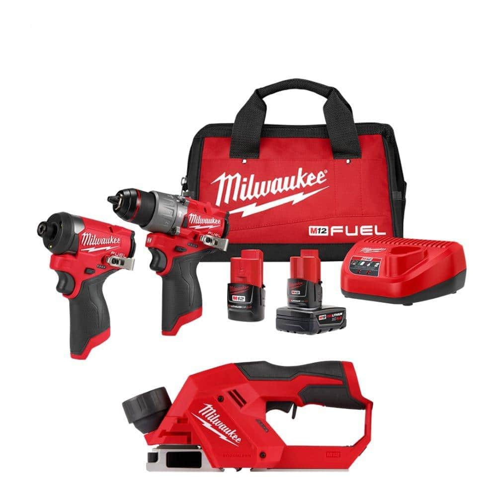 Milwaukee M12 12V Lithium-Ion Brushless Cordless 2 in. Planer with M12 2-Tool Combo Kit