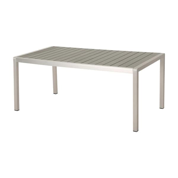 70.25 in. x 35.5 in. x 30.25 in. Silver Aluminum Durable Outdoor Dining Table with Gray Sleek Wood Slatted Tabletop