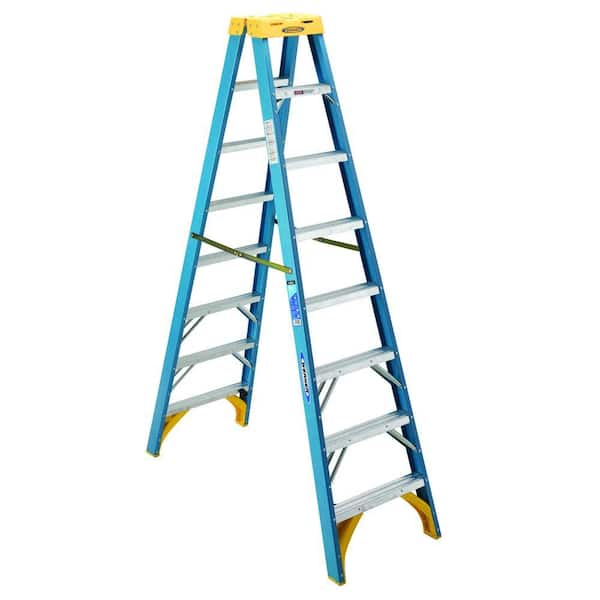 Werner 8 ft. Fiberglass Twin Step Ladder with 250 lb. Load Capacity Type I Duty Rating