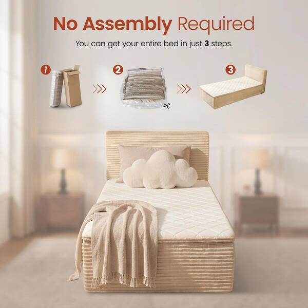 Allwex Zuke Beige Plush Corduroy Memory Foam Frame Twin Size