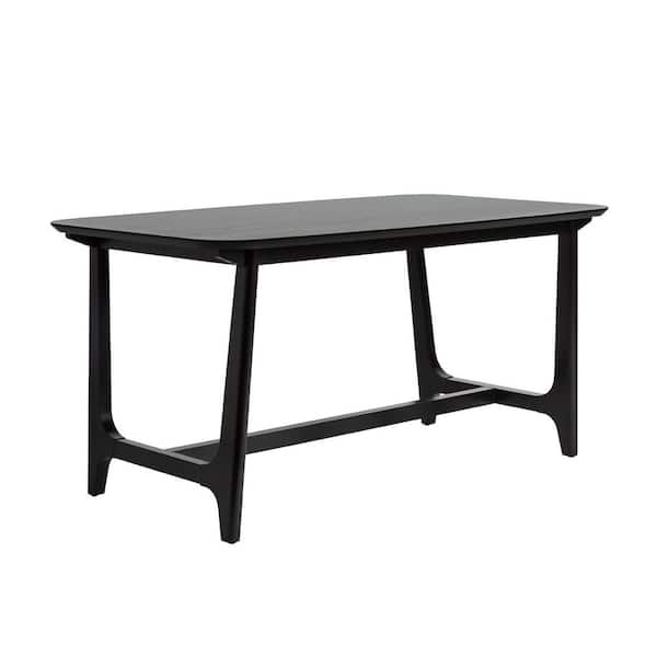 Mid-Century Black Ash Solid Wood 60 in. Trestle Dining Table, Seats 6