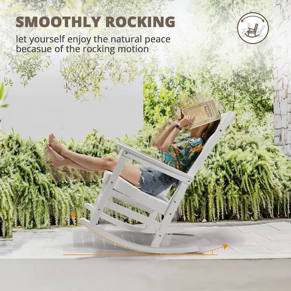 All Weather Resistant Recycled HIPS Plastic Porch Patio Outdoor Rocking Chair For Outdoor Indoor in White(Set of 2)