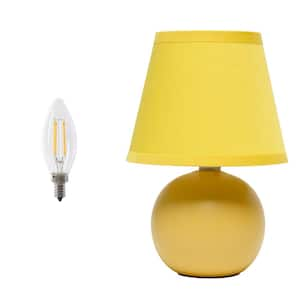 8.66 in. Compact Ceramic Globe Table Lamp with Stylish Shade, LED Bulb Included, Yellow