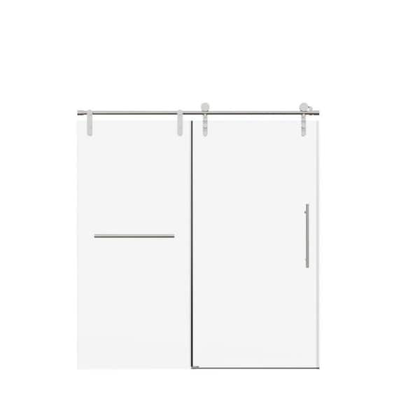60 in. W x 66 in. H Single Sliding Frameless 5/16 in. SGCC Clear Tempered Glass Shower Door in Chrome