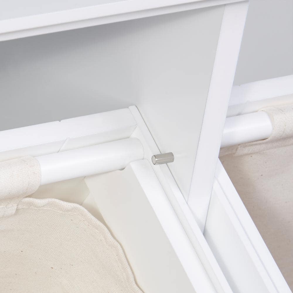 White MDF Double Tilt-Out Laundry Hamper Cabinet with Cloth Bags