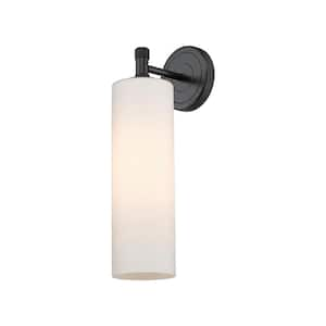 Crown Point 3.88 in. 1-Light Matte Black Wall Sconce with Glass Shade