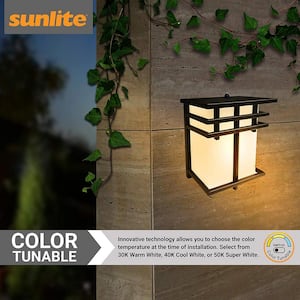 1-Light Black Rectangle LED Outdoor Modern Wall Lantern Sconce with Selectable CCT Switch 3000K, 4000K, 5000K
