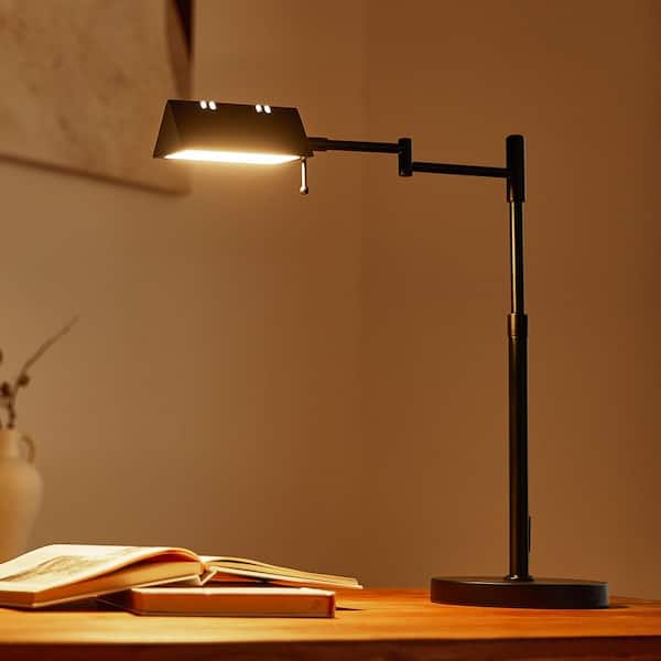 MetroBeam 22 in. Matte Black Dimmable LED Swing Arm Task and Reading Lamp with Adjustable Lamp Head