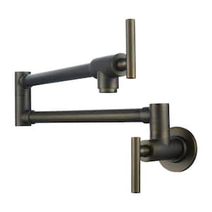 Contemporary Wall Mounted Pot Filler with 2 Handles in Antique Bronze