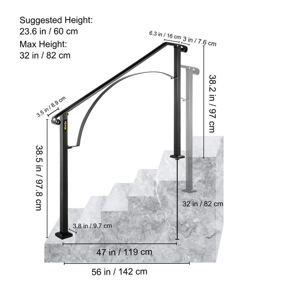 Black Powder-Coated Steel Handrail for Stairs and Decks