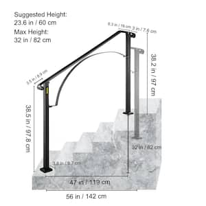 4 ft. Wrought Iron Handrail Fit 4 or 5 Steps Handrails for Outdoor Steps Flexible Porch Railing, Black