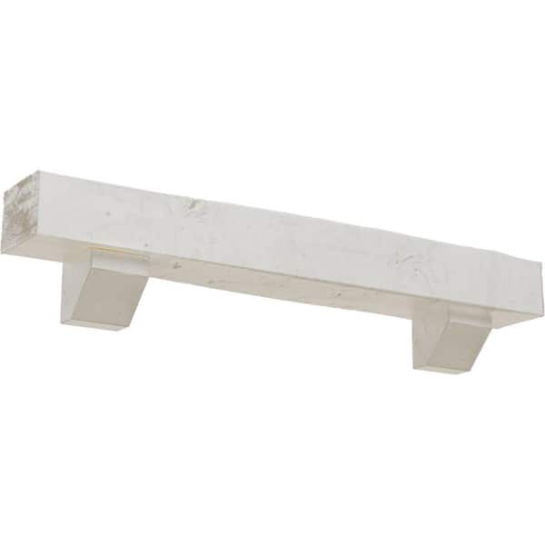 Ekena Millwork 4 in. x 6 in. x 3 ft. Knotty Pine Faux Wood Fireplace Mantel Kit with Ashford Corbels, Factory Prepped Ready to Paint