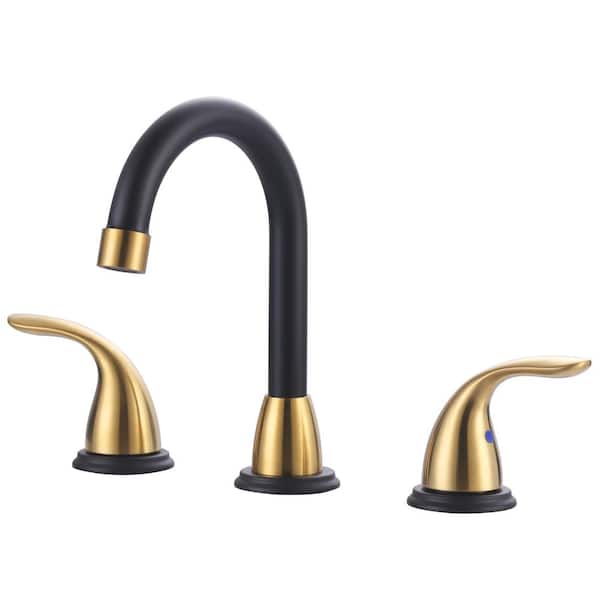 ARCORA 8 in. Widespread Double Handle Bathroom Faucet with Pop-Up Drain Assembly in Black and Gold