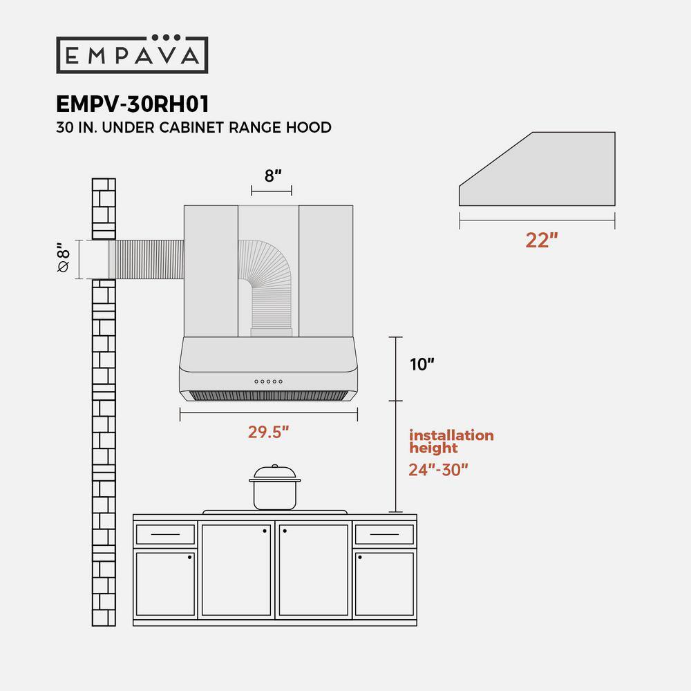 30" Stainless Steel Under Cabinet Range Hood with Push Button Control