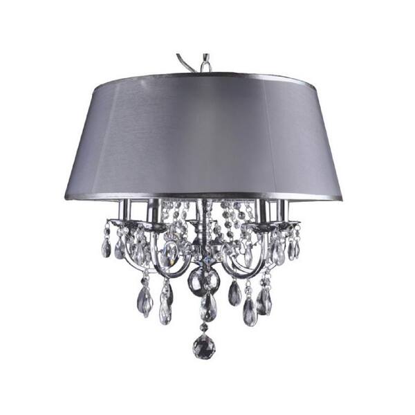 Aurora Lighting 5-Light Chrome Chandelier with Silver Fabric Shade