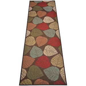 Leaves Leaf Design Cut to Size Brown Multicolor 26 " Width x Your Choice Length Custom Size Slip Resistant Runner Rug