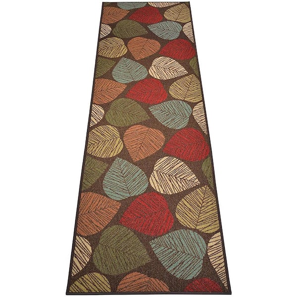 Unbranded Leaves Leaf Design Cut to Size Brown Multicolor 26 " Width x Your Choice Length Custom Size Slip Resistant Runner Rug