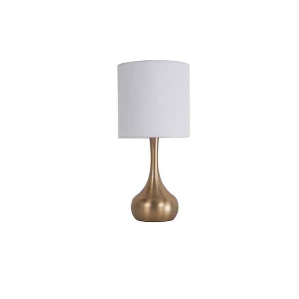 Table Lamp 17.25 in. Satin Brass Finish Contemporary Standard Bulb Urn Table Lamp for home with Off-White Fabric Shade