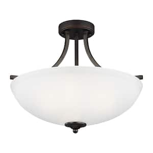 Geary 18.625 in. 3-Light Burnt Sienna Semi-Flush Mount Convertible Pendant with LED Bulbs