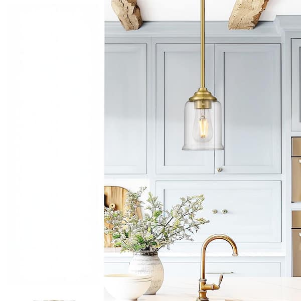 60-Watt 1-Light Brushed Gold Pendant Light with Clear Glass Shade, No Bulbs Included