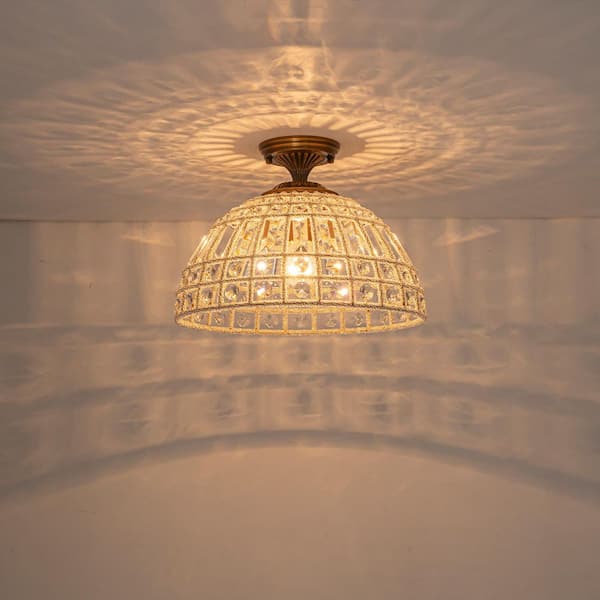EDISLIVE 1-Light 15 in. Dome Antique Brass Crystal Semi Flush