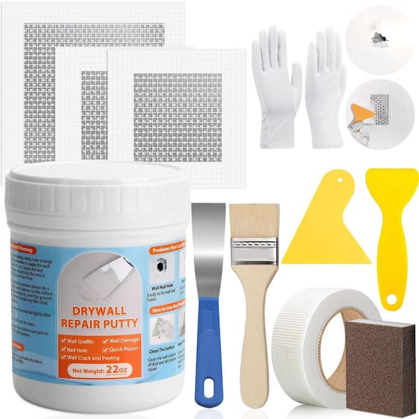 Dry Wall Patch Repair Kit with 22 oz. White Putty, Scraper and Mesh Tape, Drywall Hole Repair Patch Kit
