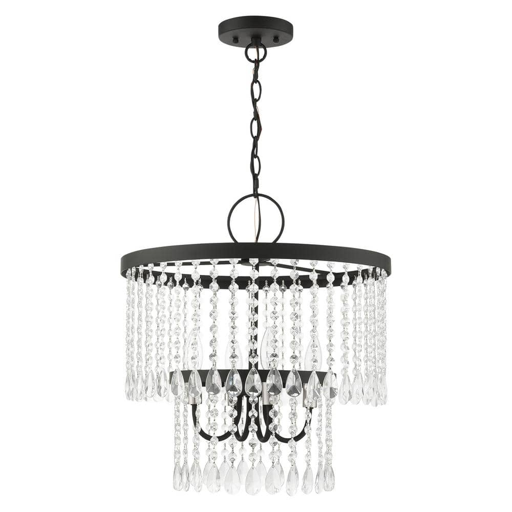 Black Mini Crystal 4-Light Plug-in Chandelier