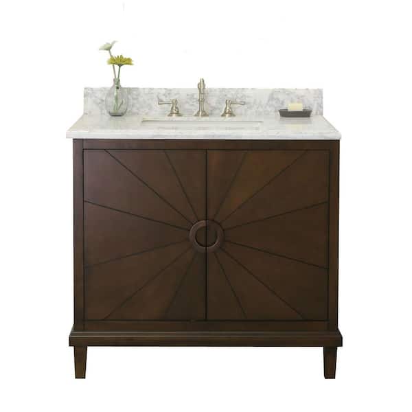 Unbranded 37 in. Vanity in Antique Coffee with Marble Vanity Top in Carrary White with White Basin