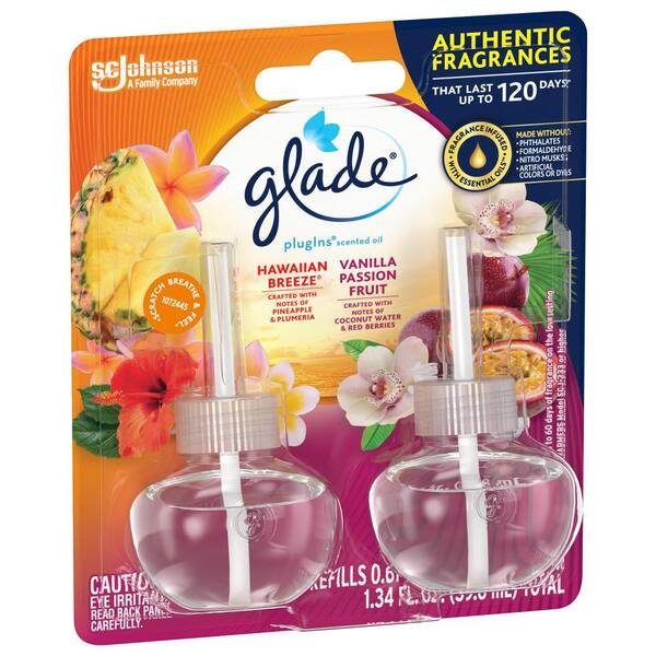 Glade PlugIns Scented Oil Air Freshener Refill, Hawaiian Breeze & Vanilla Passion Fruit, 2 ct, 1.34 oz