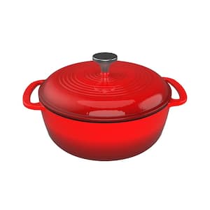 6 qt. Round Cast Iron Nonstick Casserole Dish in Red with Lid