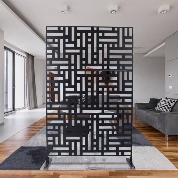 ロッド 4 ft. x 6.3 ft. Black Steel Outdoor Privacy Screen