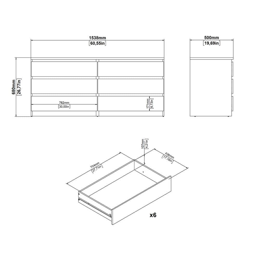 Sleek White High Gloss 6-Drawer Modern Double Dresser