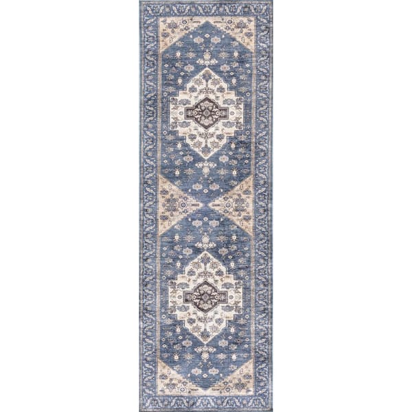 Brilliance Machine Washable Denim 2 ft. x 6 ft. Vintage Persian Runner Area Rug