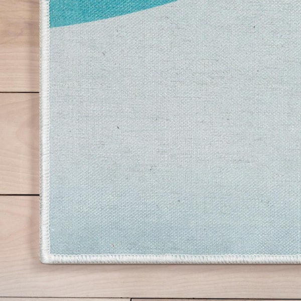 Curved Rainbow Modern Kids Blue Multi 6 ft. x 9 ft. Machine Washable Flat-Weave Area Rug
