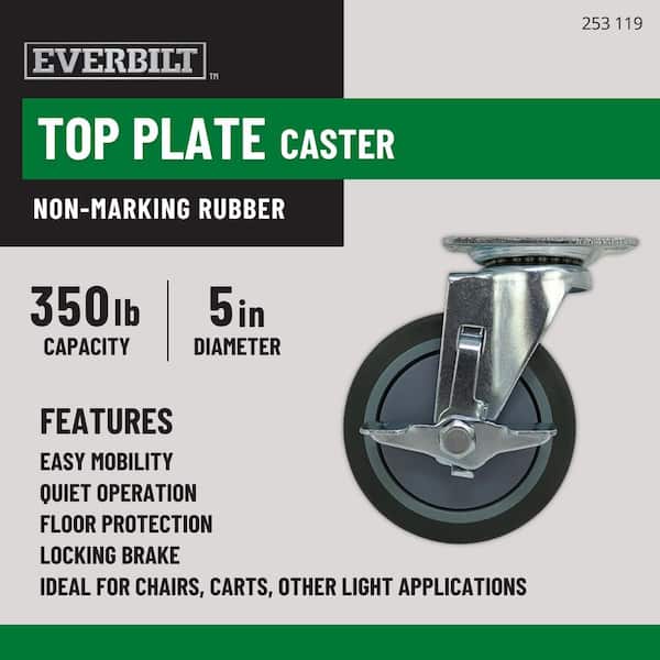 5 in. Gray Rubber Like TPR and Steel Swivel Plate Caster with Locking Brake and 350 lb. Load Rating