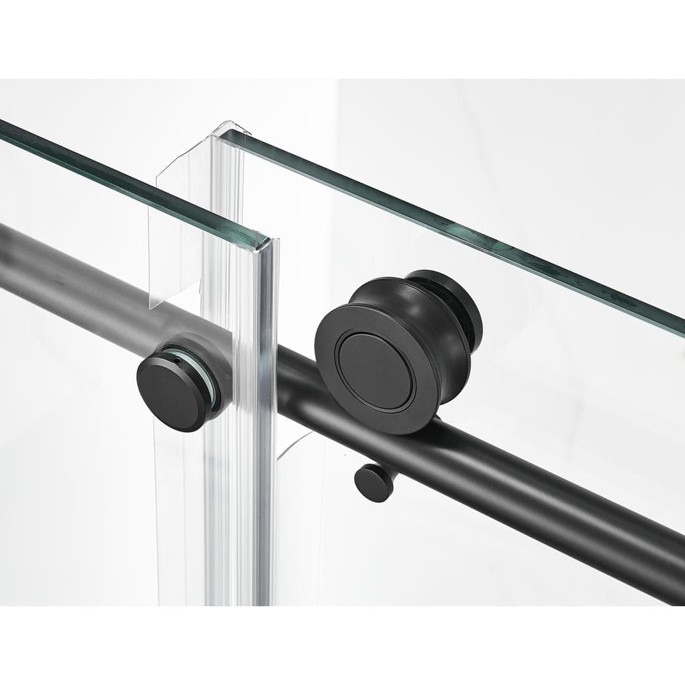 Matte Black Frameless Sliding Shower Door with Clear Glass Panels