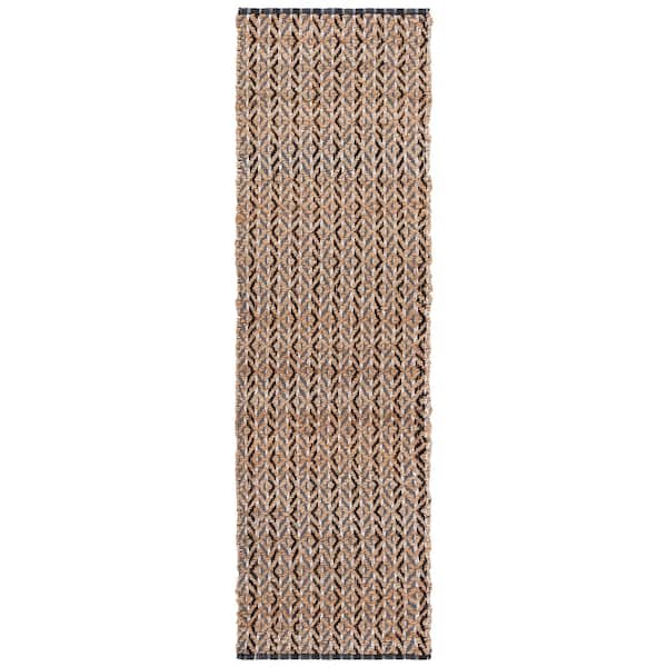 Natural Fiber 2 ft. x 8 ft. Natural/Black Geometric Striped Distressed Runner Rug
