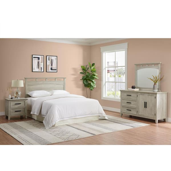 Picket House Furnishings Norton White Queen/Full Adjustable with Headboard, Dresser, Mirror and Nightstand Ships in 1-Box