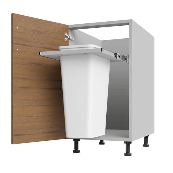 Miami Teak Matte 18 in. x 34.5 in. x 27 in. Flat Panel Stock Assembled Base Kitchen Cabinet Full Height Trash Can