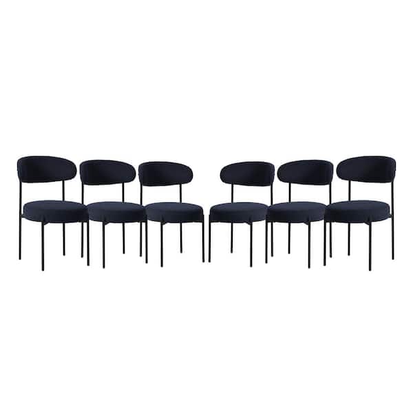 WESTINFURNITURE Bayville Modern Sherpa Upholstered Metal Frame Side Dining Chair (Set of 6) in Navy Blue