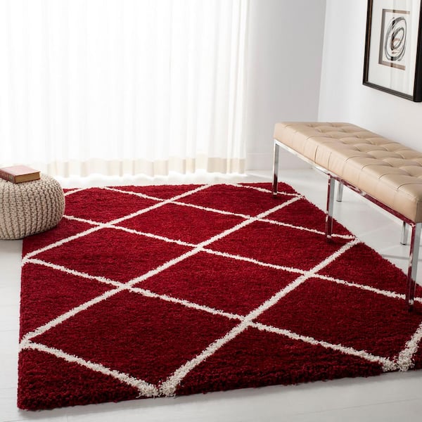 Hudson Shag Red/Ivory Doormat 2 ft. x 3 ft. Geometric Area Rug