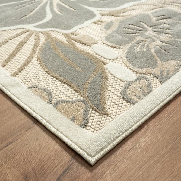 LR Home Hibiscus Gray/Tan/Ivory/Cream 7 ft. 10 in. x 9 ft. 10 in. Floral  High-Low Polypropylene Indoor/Outdoor Area Rug COPAC81819GRY7A9A - The Home  Depot