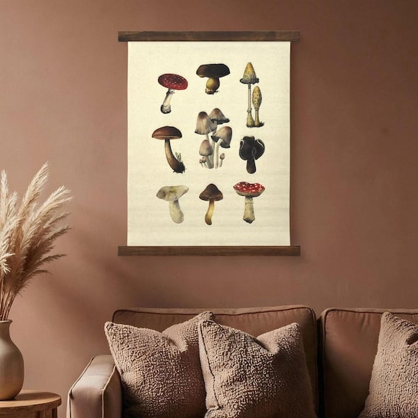 American Art Decor Hanging Linen Mushroom Tapestry Vintage Wall Art Hanging 27.75 in. H