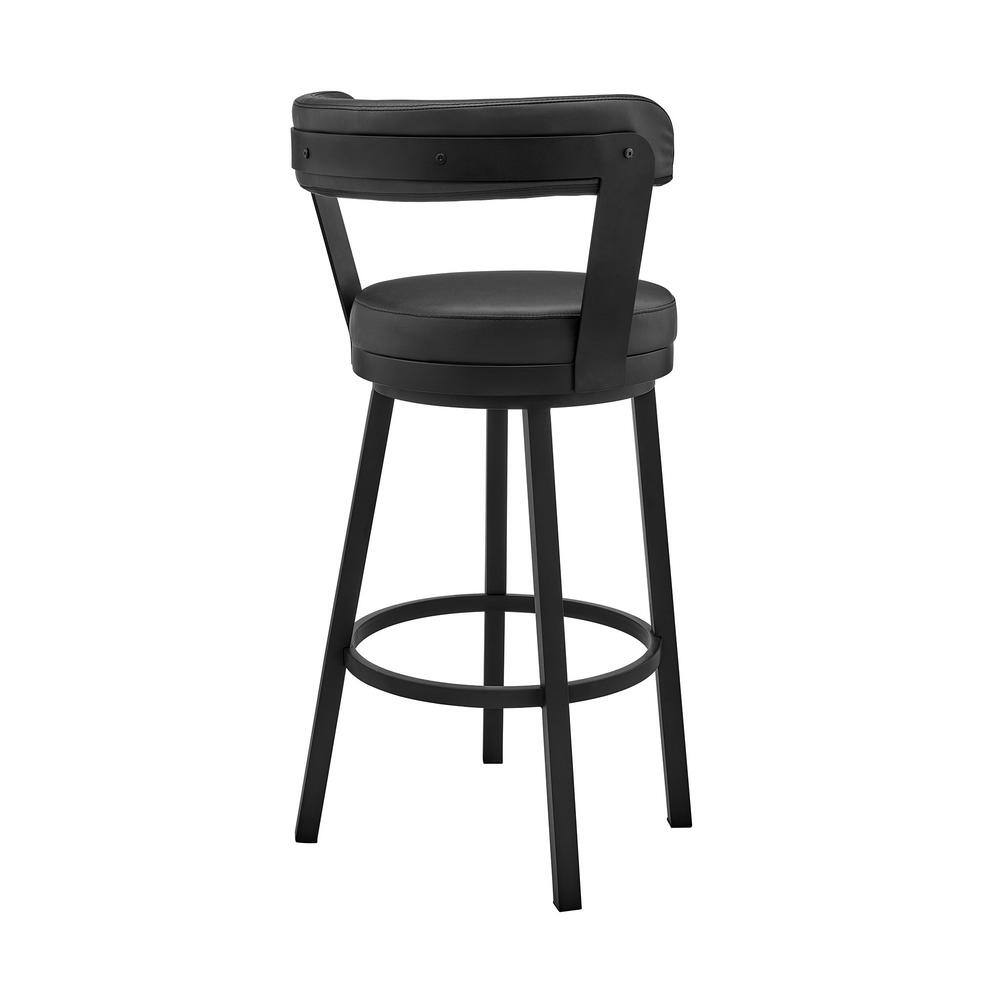 Bryant 30" Black Faux Leather Swivel Bar Stool with Metal Base