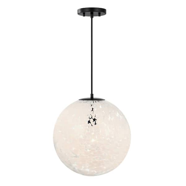 Designers Fountain - Circo 60-Watt 1-Light Matte Black Modern Pendant Light with White Art Glass Shade and No Bulbs Included