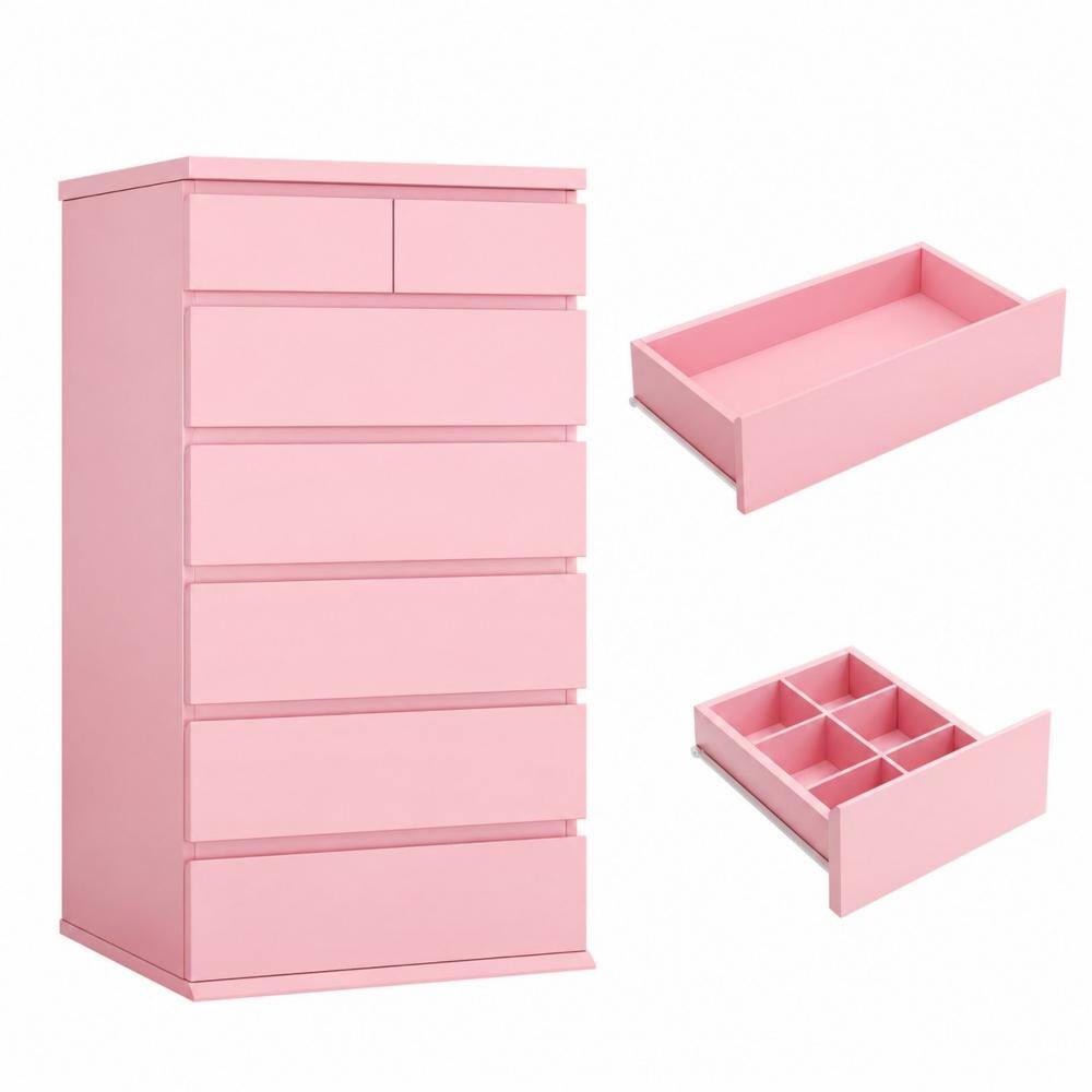 Brown 7-Drawer MDF Storage Chest with Accessory Compartments and Handle-Free Design