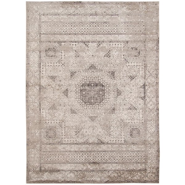 Camilla Fiona Light Gray/Ivory 3 ft. 11 in. x 5 ft. 7 in. Transitional Medallion Polyester Area Rug