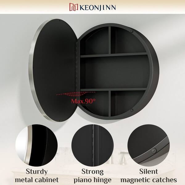 KeonJinn 28 in. W x 28 in. H Round Brushed Nickel Metal
