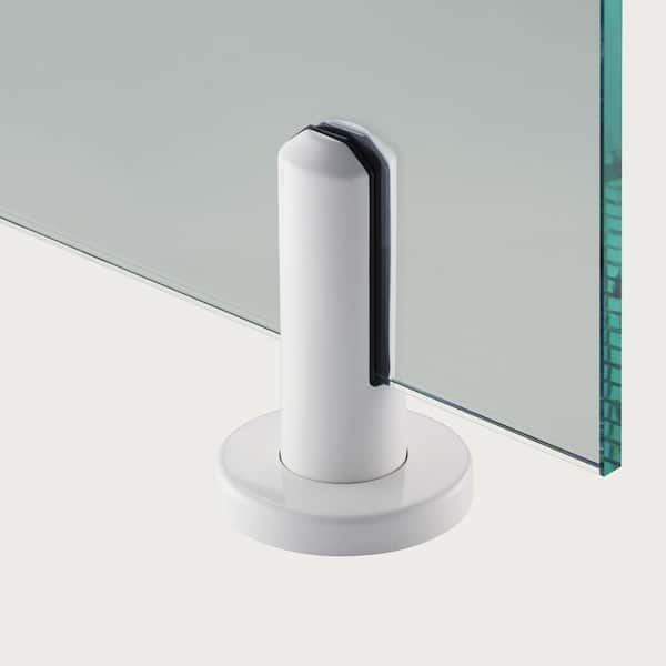 3.8 in. Diameter x 6.4 in. H White Stainless Steel Round Baseplate Glass Railing Spigot for 1/2 in. Glass Thickness